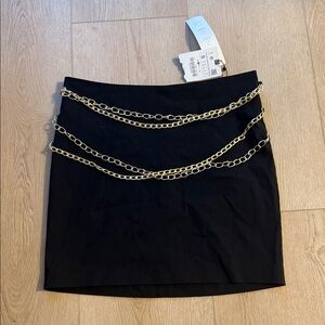 Zara Black Mini Skirt with Gold Chains